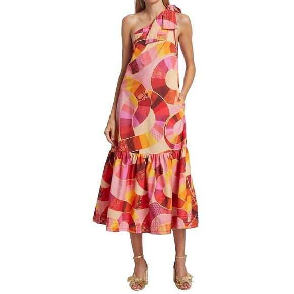 Farm Rio Patch Twirl One Shoulder Maxi Dress Size M - Picture 2 of 11